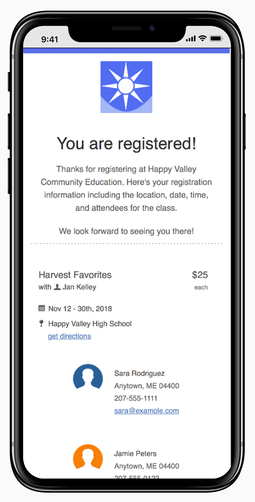 A preview of the new CourseStorm email design on a mobile device