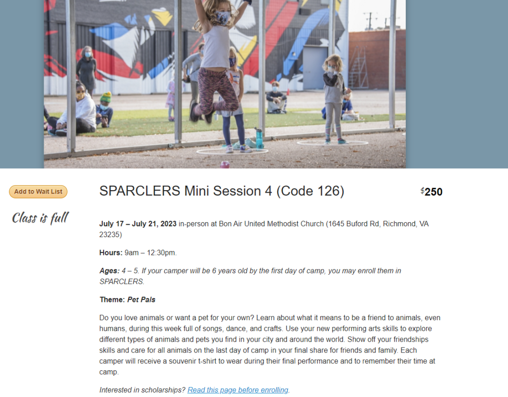 Screenshot of a course description with a photo of kids on playground