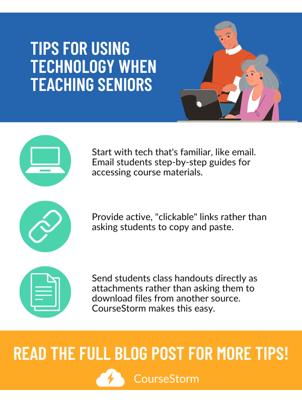Tips on How to Teach Technology to Seniors: a graphic showing 3 tips: 