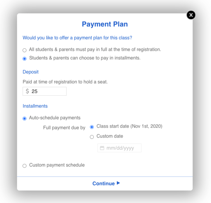 Adding a payment plan in CourseStorm