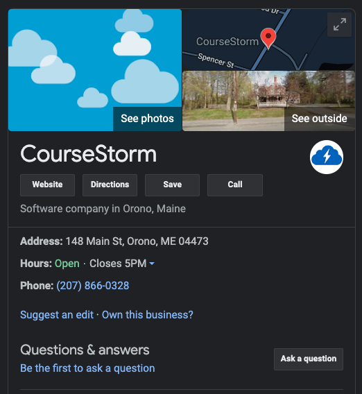 CourseStorm Google Business Profile