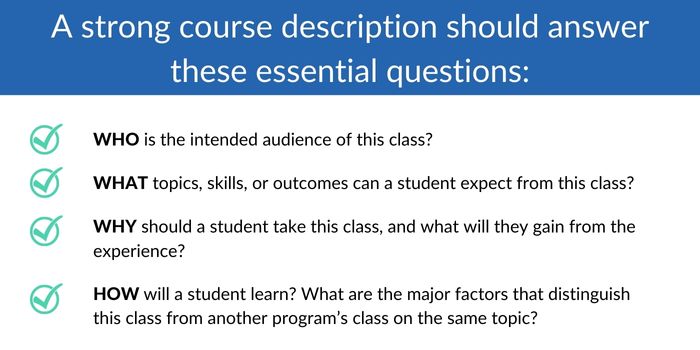 A strong course description should answer these essential questions chart.