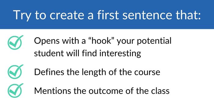 Chart of what to include in the first sentence of a course description