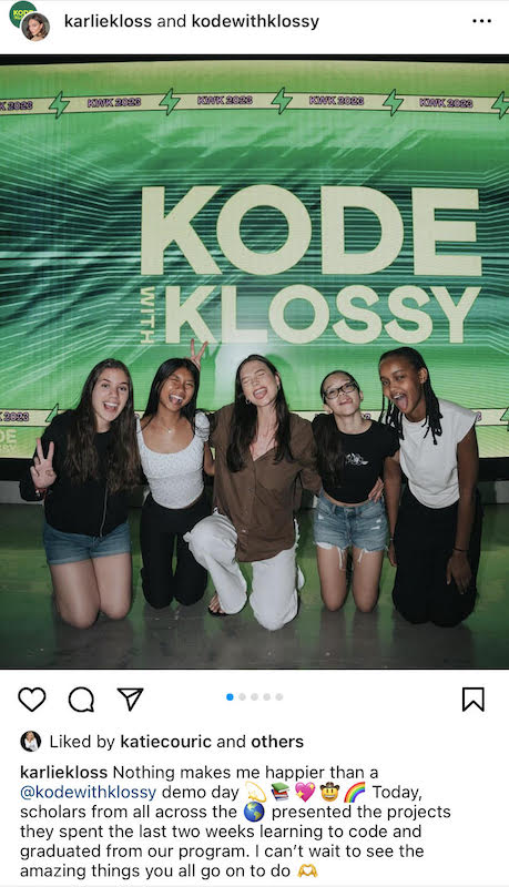Model Karlie Kloss started Kode With Klossy, which runs free summer camp sessions that teach young women the fundamentals of coding.