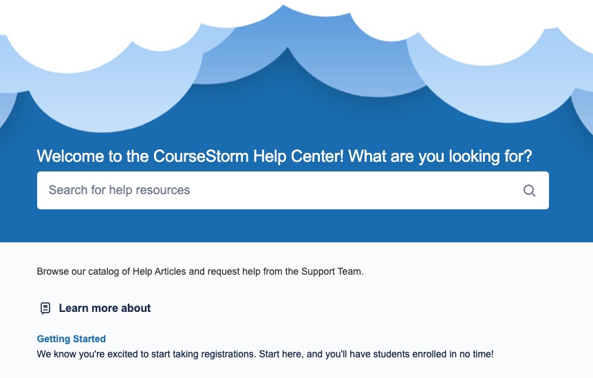 Screenshot of CourseStorm's robust Help Site